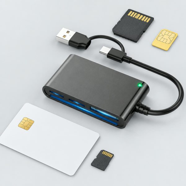 Leitor de Cartão de Cidadão 7 em 1 — SD, micro SD e SIM, USB-A e USB-C