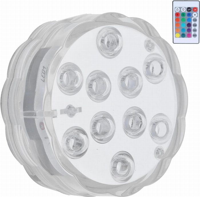 Luz LED RGB submersível com controlo remoto