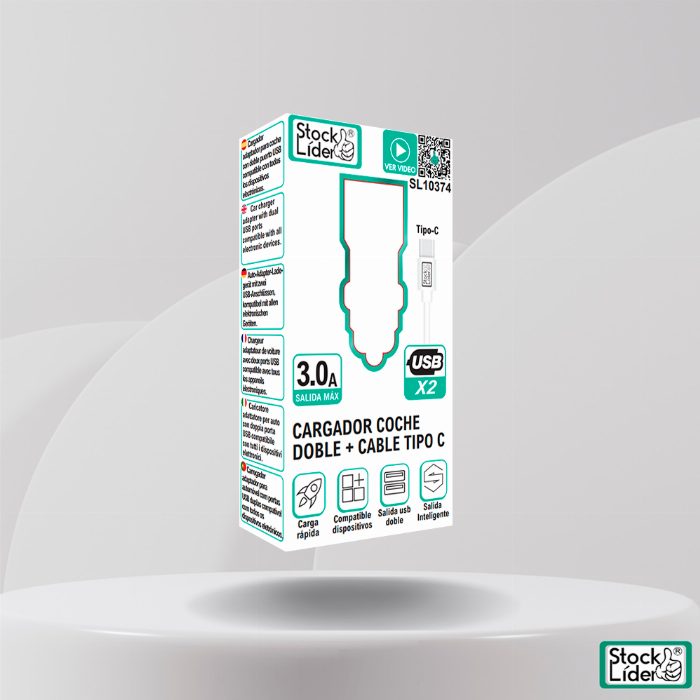 Carregador de carro duplo USB com cabo tipo C