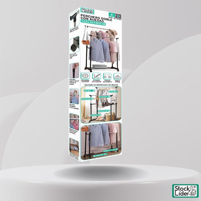 Suporte para casaco duplo com rodas
