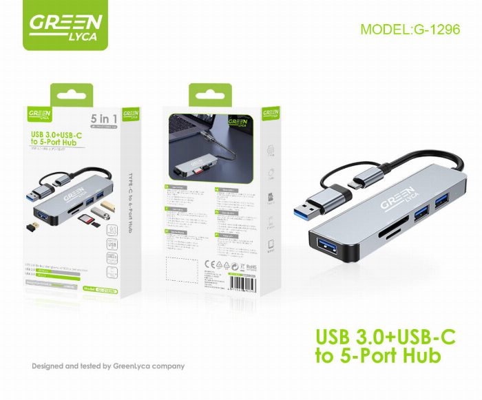 Hub USB-C com leitor USB 3.0, USB 2.0 e TF/SD