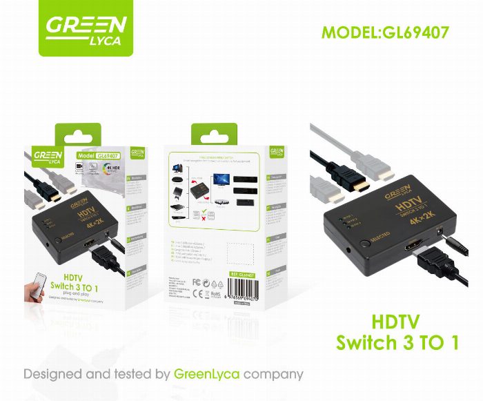 Comutado HDMI 3X1 / Switch / Splitter 4Kx2K 1080P Ultra HD para PC Xbox PS3 PS4
