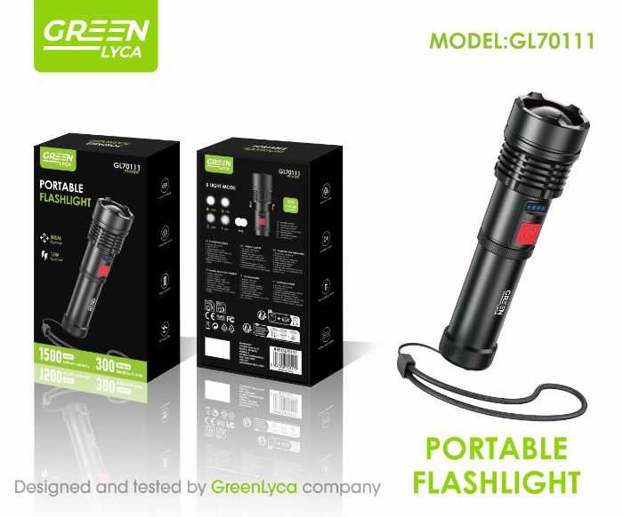 Lanterna portátil, Zoom telescópico, 300 Lúmens, 15 W, 1500 mAh
