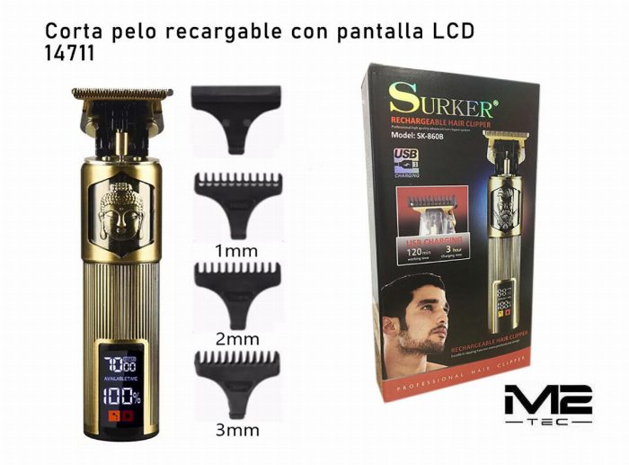 Cortador de cabelo recarregável com ecrã LCD 1 mm · 2 mm · 3 mm
