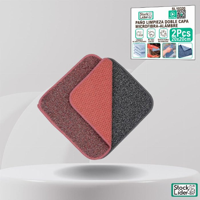Pano de limpeza de dupla face microfibra-fio