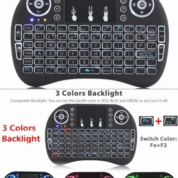 Mini teclado sem fio com touchpad rato LED backlight