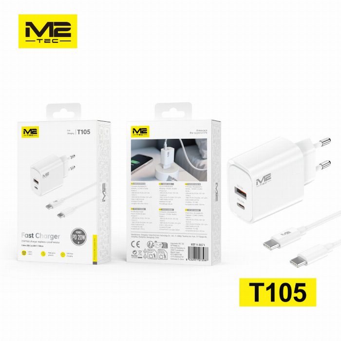 Carregador USB-A + USB-C, 20 W, com cabo USB-C para USB-C 100cm