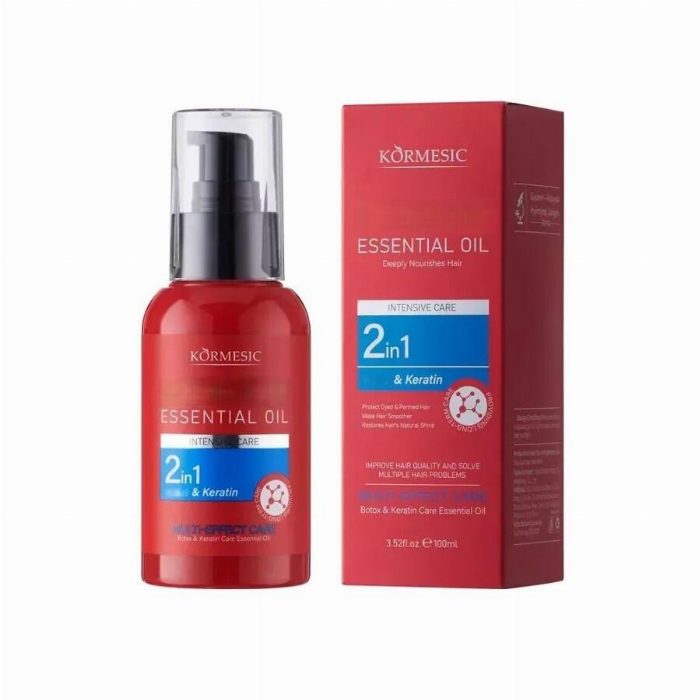 Óleo de cabelo 2-em-1 com queratina 100 ml para cabelo danificado, seco e brilhante Kormesic