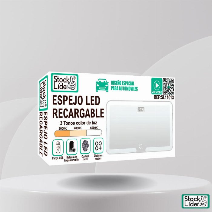 Espelho LED recarregável para automóvel