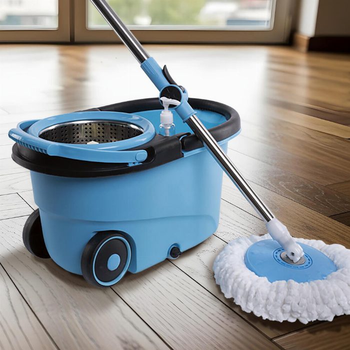 Esfregão giratório de 360 ° com 2 cabeças de esfregão Cubo com rodas