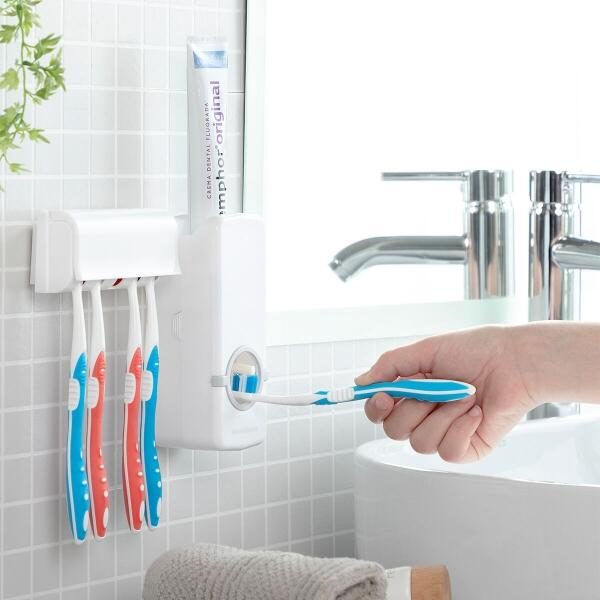 Dispensador de pasta de dente com suporte de escova