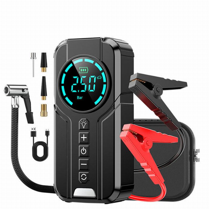 Compressor de ar portátil multiuso com display LED e início de emergência