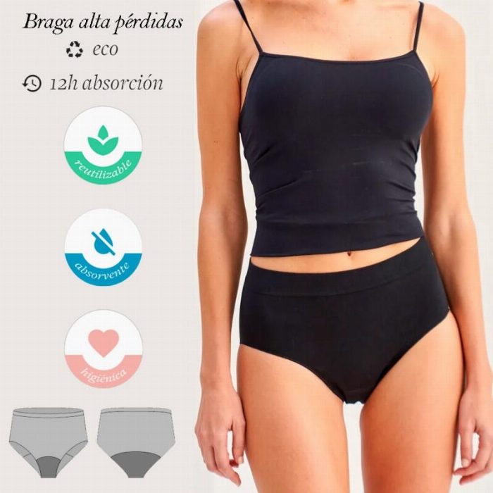 Cueca menstrual reutilizável e ultraabsorvente