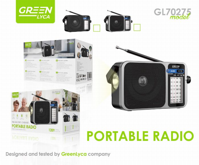 Rádio portátil FM/AM/SW1-2 4Bands, 1200mah, 3W