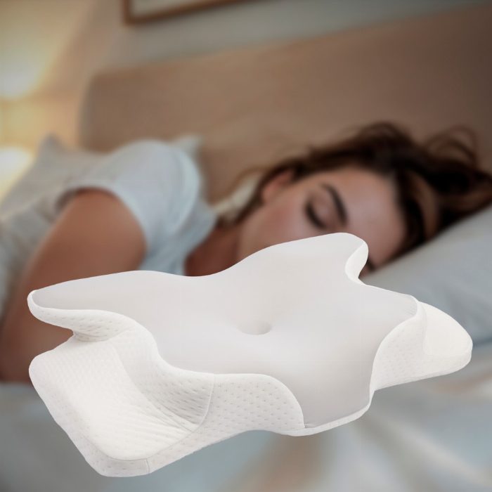 Travesseiro cervical viscoelástico ergonómico 62x42x13,5 cm, borboleta, pescoço e ombro, caixa lavável, anti-ronco
