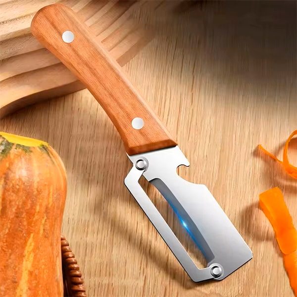 2 em 1 desastre de cozinha com alça de madeira e chapa de aço inoxidável