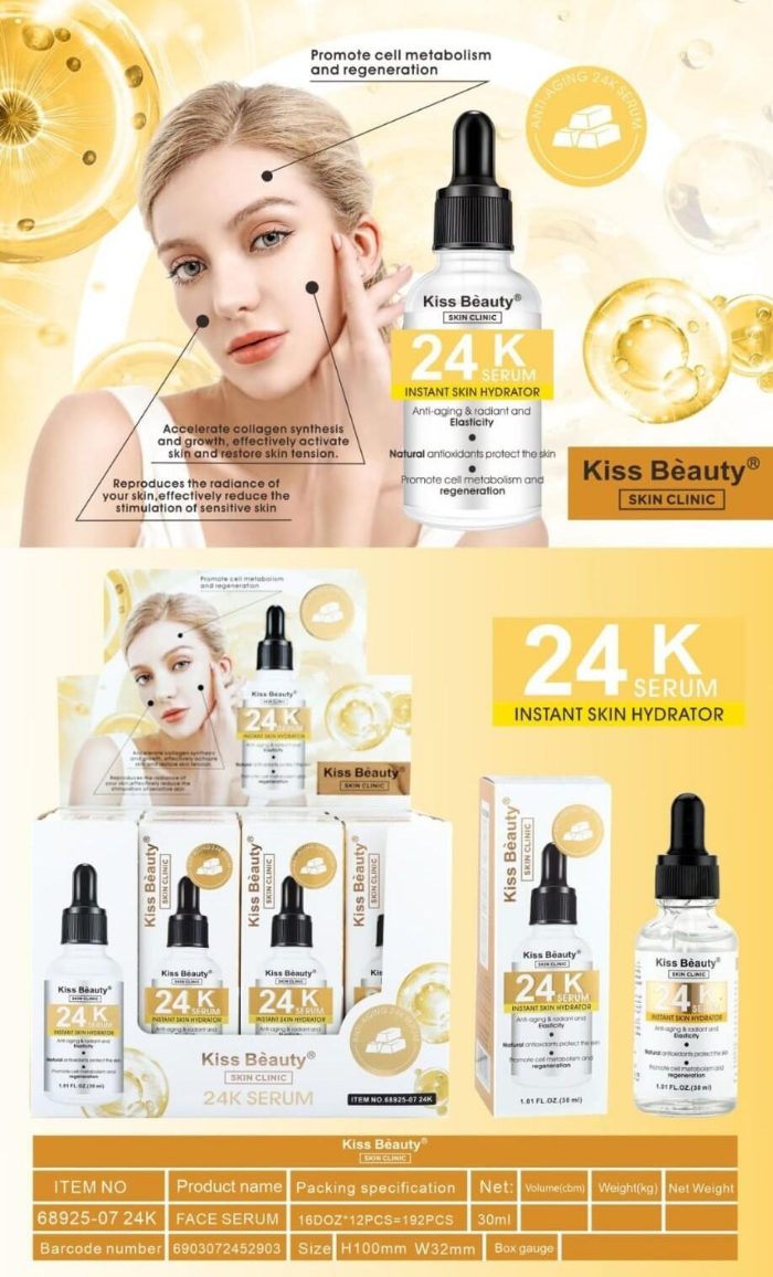 Clínica de pele sérica facial 24K Gold 30ML Kiss Beauty