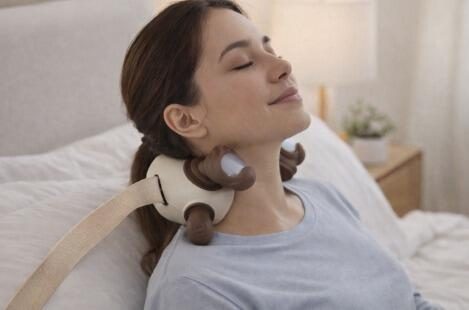 Efeito do massageador cervical Mãos reais