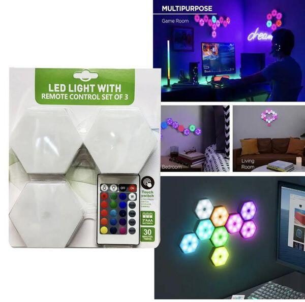 Conjunto de 3 luzes LED coloridas com comando