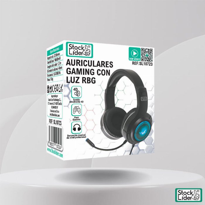 Auricular para jogos com luz RGB
