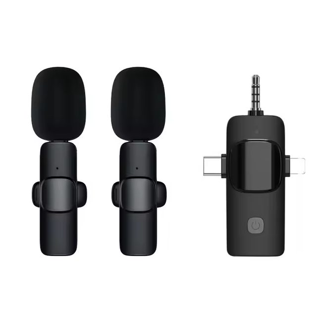Universal 3 em 1 microfone de aba sem fio, com conector de 3,5 mm, tipo C e Lightning