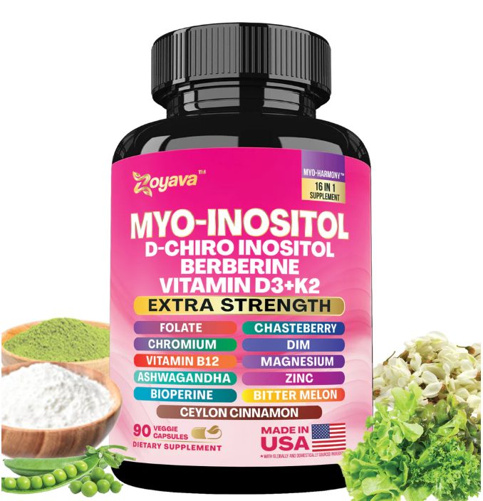 Suplemento para hormónios-mio-inositol + D-Chiro Inositol + Berberina + Vitamina D3 + K2