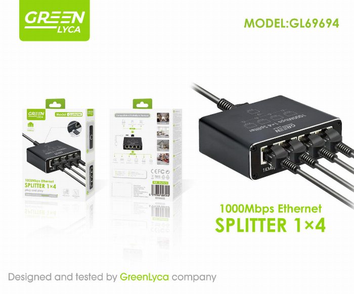 Divisor Gigabit Ethernet 1 a 4, 1000Mbps RJ45 LAN Divisor de Internet para computador/Hub/Switch/Router/Set-Top Box