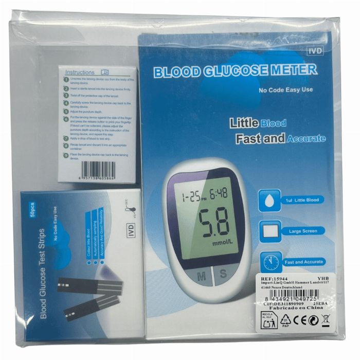 Medidor de glicose digital de sangue com 50 tiras e 50 lanças