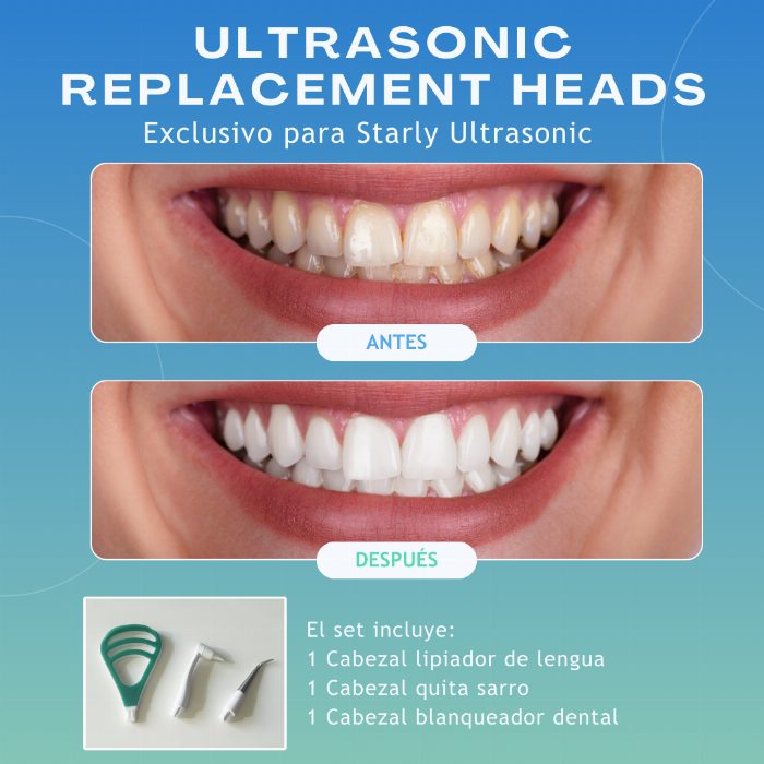 Cabeça de metal, cabeça de borracha e limpador de língua para ultra-sónico Starlyf