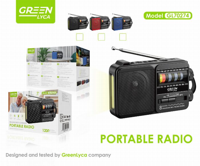 Rádio FM/AM/SW, Bluetooth 5, 5W, 1200mah
