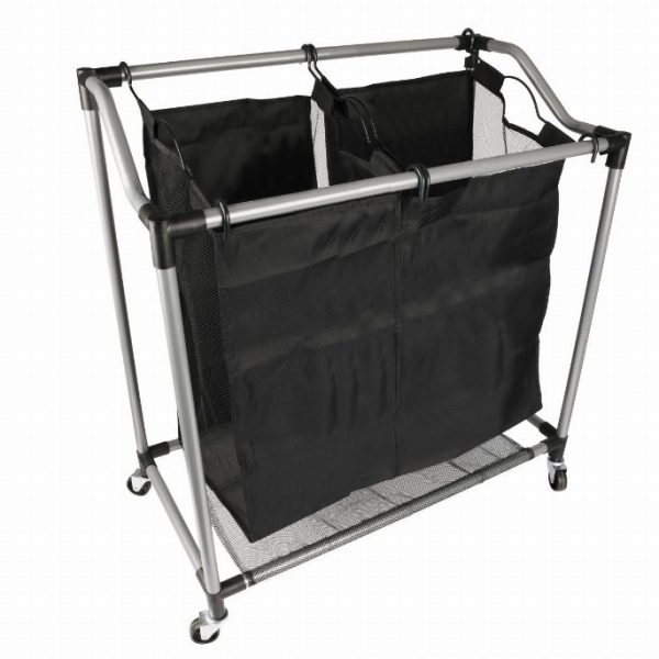 Carrinho de roupa suja com rodas 2 sacos