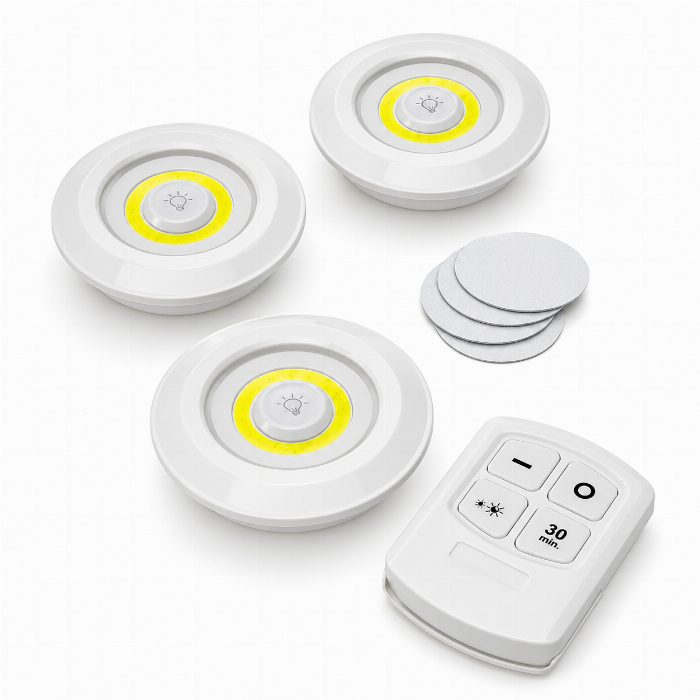 Pacote de 3 luzes LED adesivas com comando