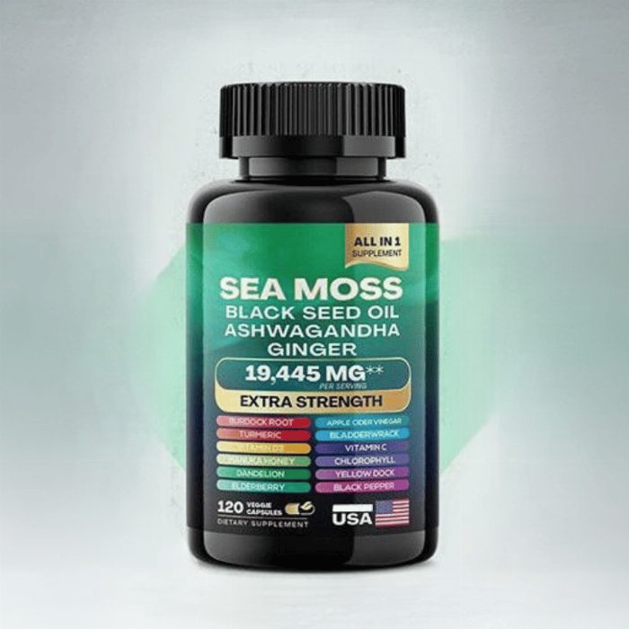 Musgo do mar + óleo de semente preta + Ashwagandha