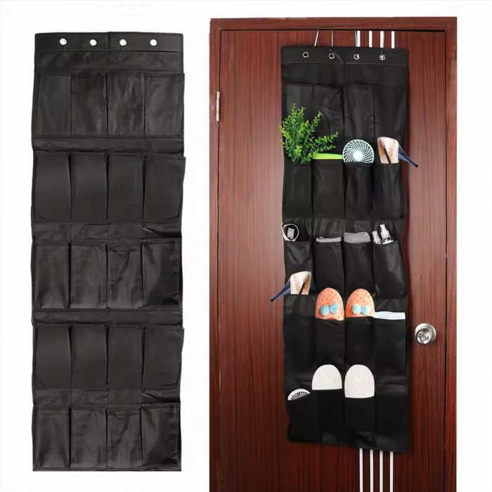Organizador De Sapatos E Outros Acessórios, Pingente Sobre A Porta 20 Bolsos Cor Preto