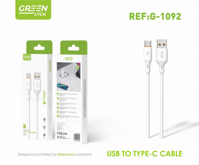 Cabo 2,1A Usb Para Usb C 200 Cm