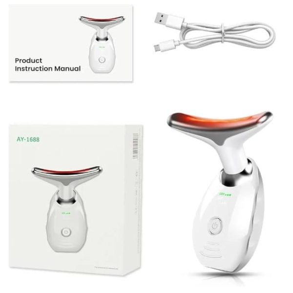 Massageador de rosto e pescoço com luz LED – Cuidados com a pele em casa