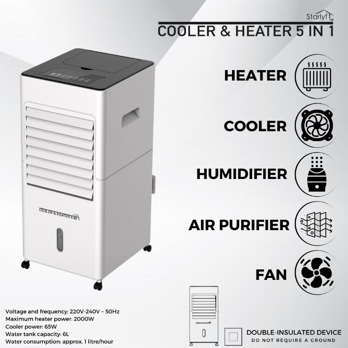 Resfriador de ambiente, aquecedor, ventilador, humidificador e purificador de ar