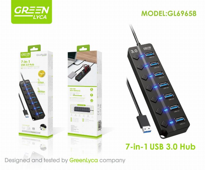 Hubs Ubs 7 em 1/ com interruptores on/off, USB 3.0 X1, ubs 2.0 X6
