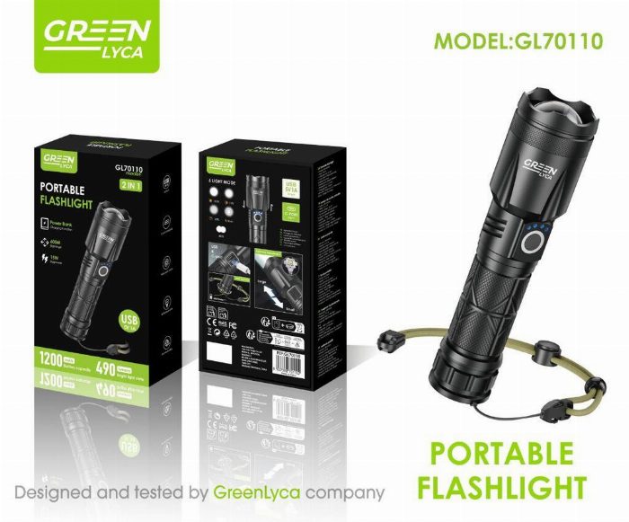 Lanterna portátil, Zoom telescópico, 490 Lumens, 15 W, 1200 mAh