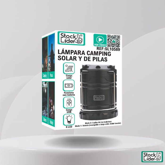 Lâmpada de acampamento solar e bateria