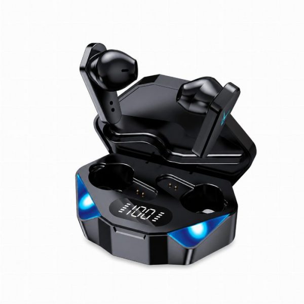 Auriculares sem fio de jogo com caixa LED e display