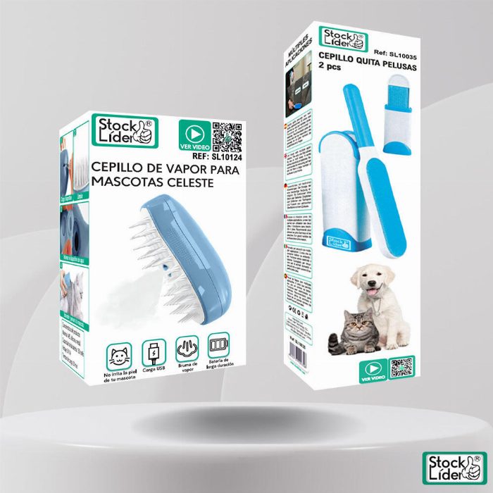 Pack de escova para animais de estimação celeste e escova tira-pelos