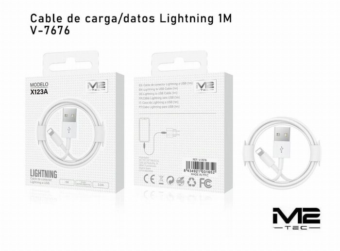 Cabo USB-A para Lightning 3.0A 100cm, M2 TEC