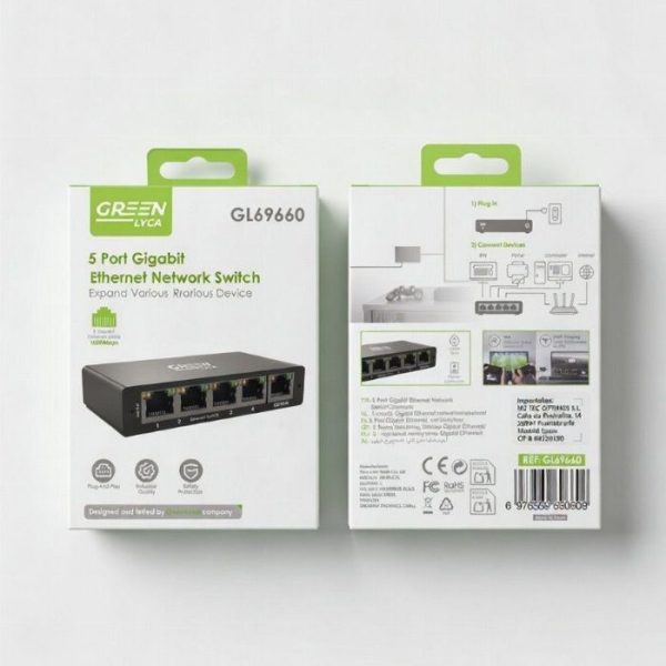 5-Port Ethernet Switch, 1000Mbps RJ45 LAN Divisor de Internet para Computador/Hub/Switch/Router/Set-Top Box