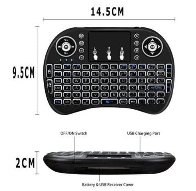Mini teclado sem fio com touchpad rato LED backlight