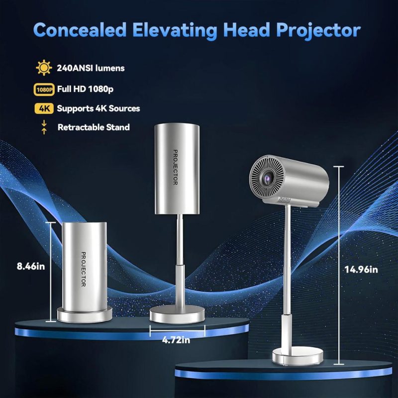 Projetor inteligente sem fio WiFi + Bluetooth com cabeça ajustável 90 °