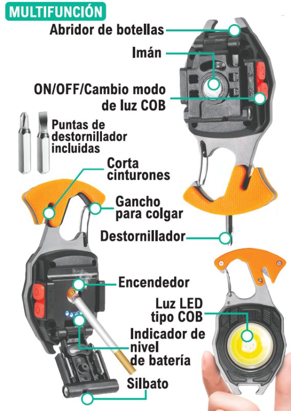 Mini lâmpada de chaveiro multifunções