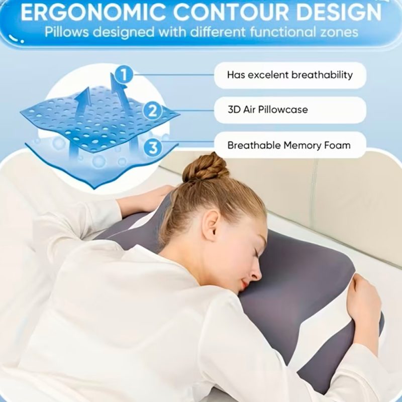 Travesseiro cervical viscoelástico ergonómico 57x36x12 cm, borboleta, pescoço e ombro, caso lavável, antisnorves