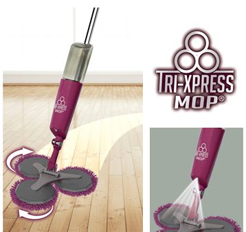 Esfregão de microfibra triplo com cabeças rotativas do pulverizador e braço extensível