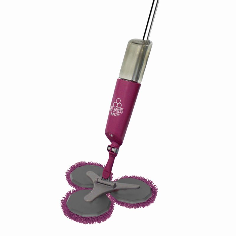 Esfregão de microfibra triplo com cabeças rotativas do pulverizador e braço extensível